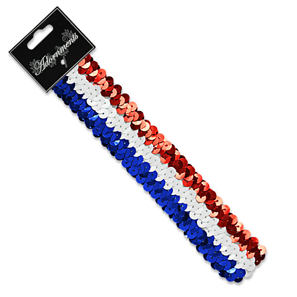 3 Row 1 1/4" Metallic Stretch Sequin Headband Red White Blue Bargain Basement
