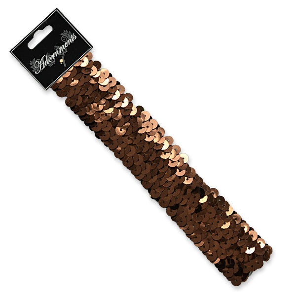 3 Row 1 1/4" Metallic Stretch Sequin Headband Brown Bargain Basement
