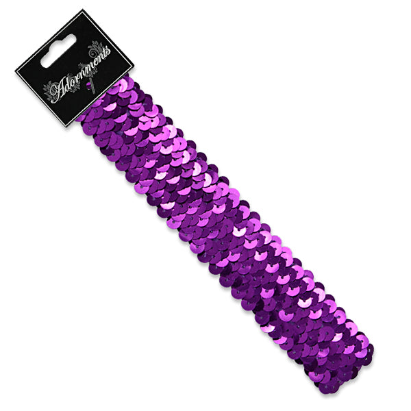 3 Row 1 1/4" Metallic Stretch Sequin Headband Purple Bargain Basement