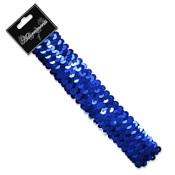 3 Row 1 1/4" Metallic Stretch Sequin Headband Royal Blue Bargain Basement