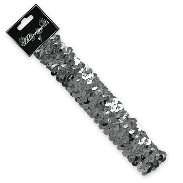 3 Row 1 1/4" Metallic Stretch Sequin Headband Silver Bargain Basement