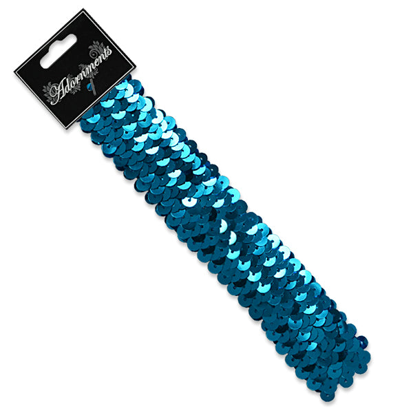3 Row 1 1/4" Metallic Stretch Sequin Headband Turquoise Bargain Basement