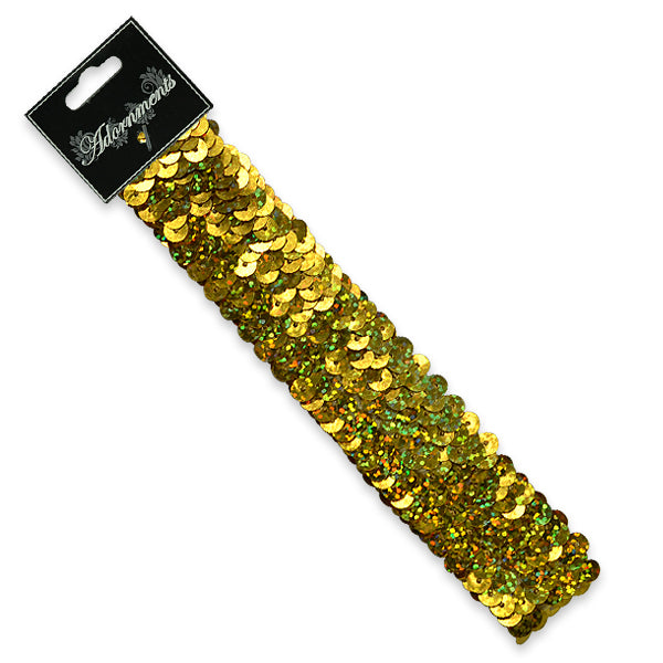3 Row 1 1/4" Hologram Stretch Sequin Headband Gold Fashion Accessories
