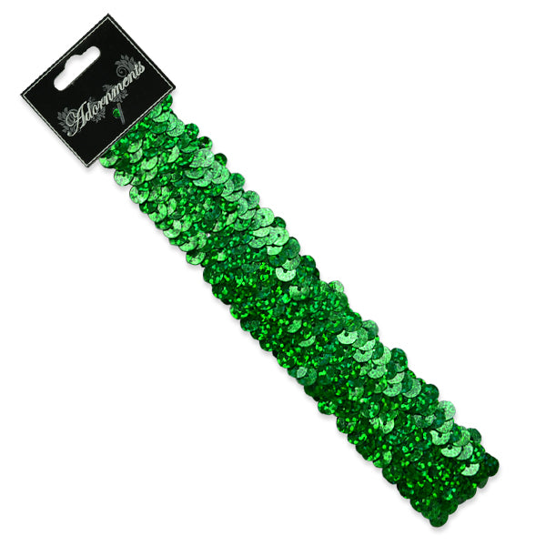 3 Row 1 1/4" Hologram Stretch Sequin Headband Green Fashion Accessories