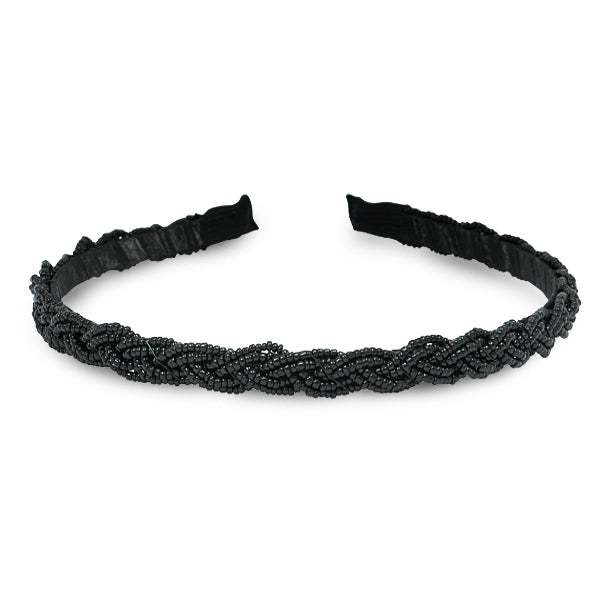 Braided Rocaille Beaded Headband Black Accessories