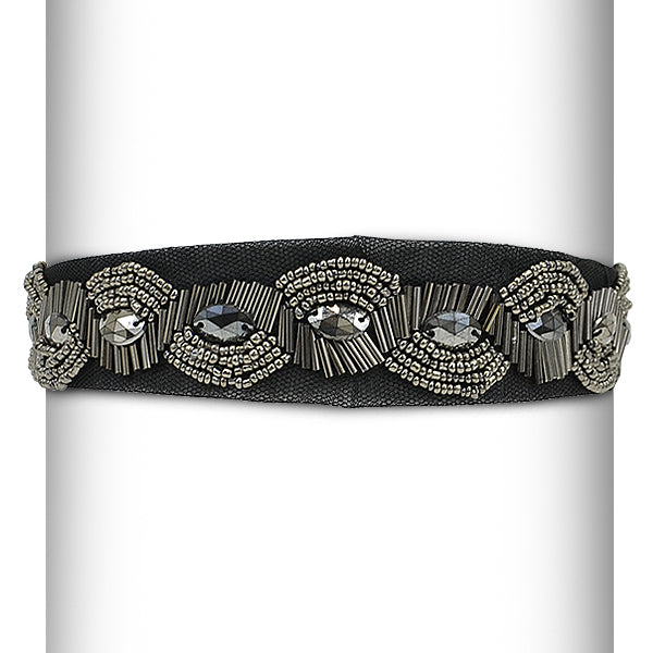 Metallic Bead and Net Stretch Headband - Silver Accessories