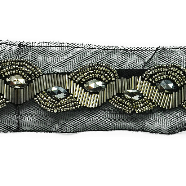 Metallic Bead and Net Stretch Headband - Silver Accessories