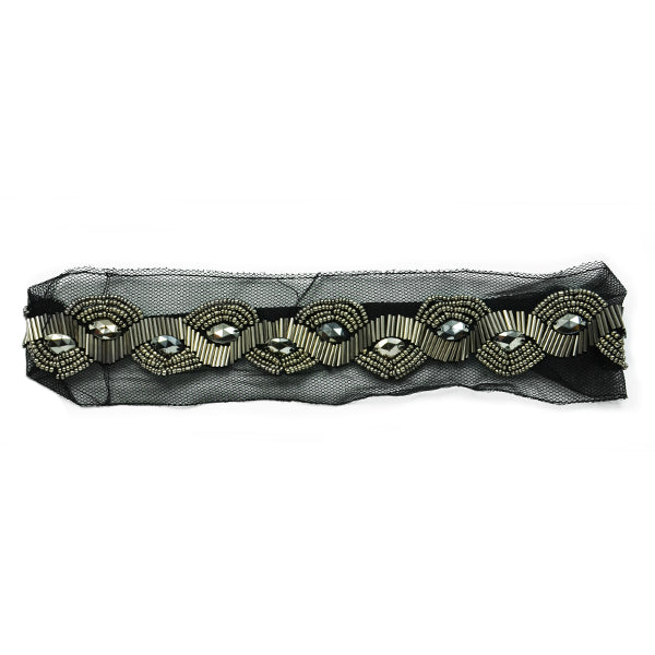 Metallic Bead and Net Stretch Headband - Silver Accessories