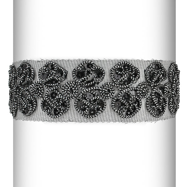 Metallic Cord and Sequin Stretch Headband - Black/Silver Accessories