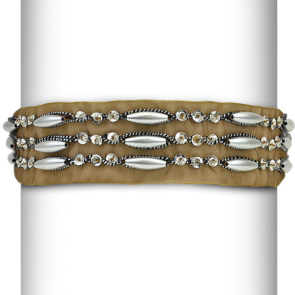 Beaded Organza Stretch Headband - Brown Accessories