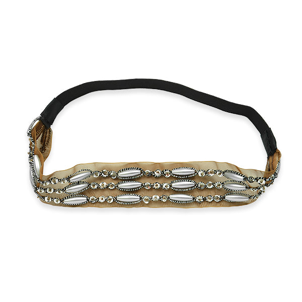 Beaded Organza Stretch Headband - Brown Accessories