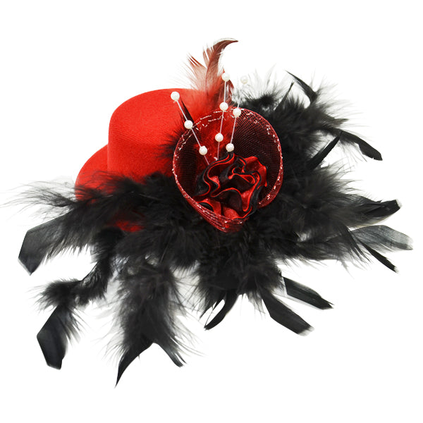 Ivette Red Mini Hat Fascinator with Black Feathers Hair Accessory Accessories