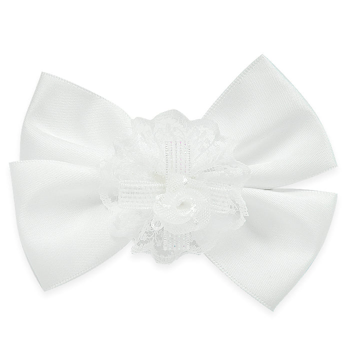 Mariah Bow with Organza Emellishment w/clip White Bargain Basement