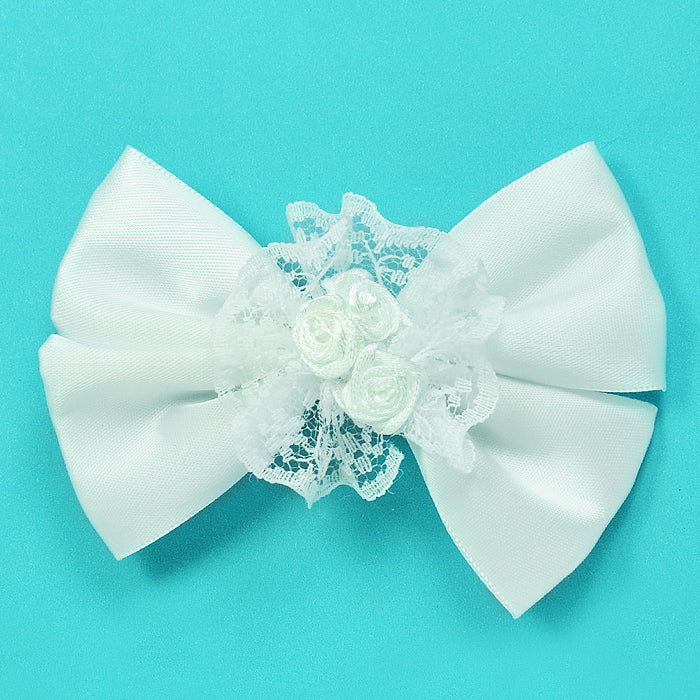 Ava Bow Triple Flower Embellishment w/clip White Bargain Basement