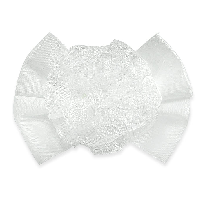 Maya Bow with Large Organza Embellishment w/clip White Bargain Basement