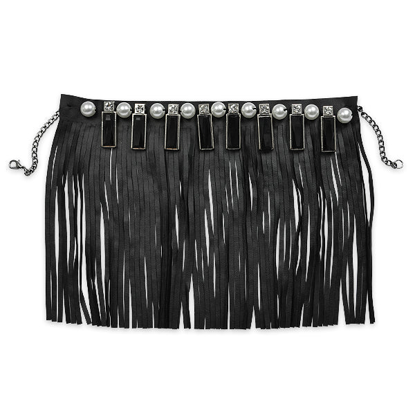 Stone & Faux Leather Fringe Detachable Collar 6" - Black Bargain Basement