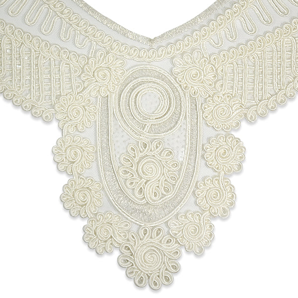 Moon Embroidery Venice Lace Collar 12 1/2" x 11" - Natural Lace, Ribbon & Pearl Appliques