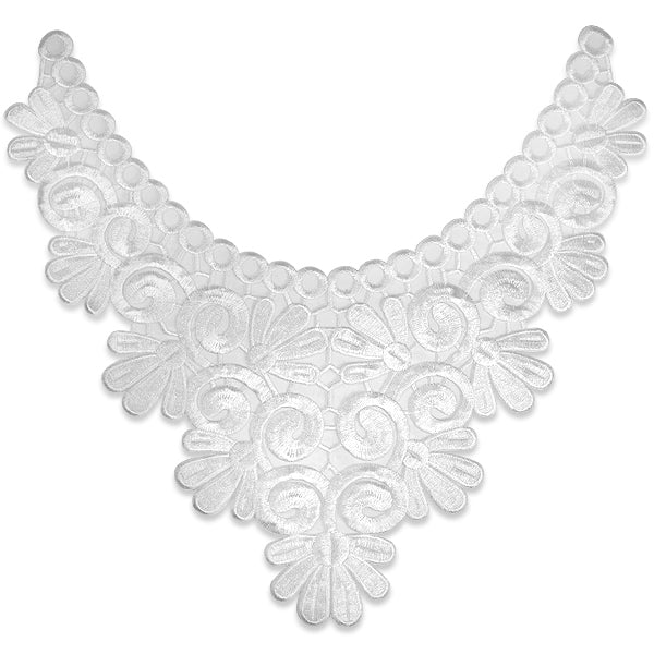 Edna Floral Embroidery Collar 12" X 10" White Lace, Ribbon & Pearl Appliques