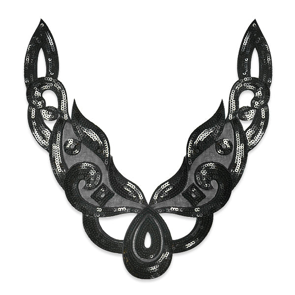 Maska V Lace Collar Applique/Patch 10" x 9" - Black Bargain Basement