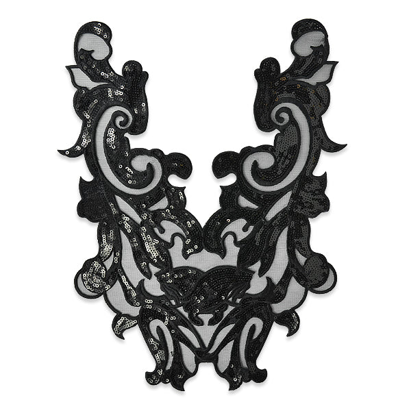 Tulla Swirl Embroidered Collar 13 3/4" x 9" Black Bargain Basement