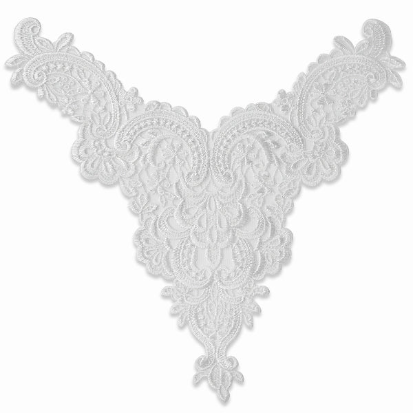 Paloma Embroidery Lace Collar - White Lace, Ribbon & Pearl Appliques