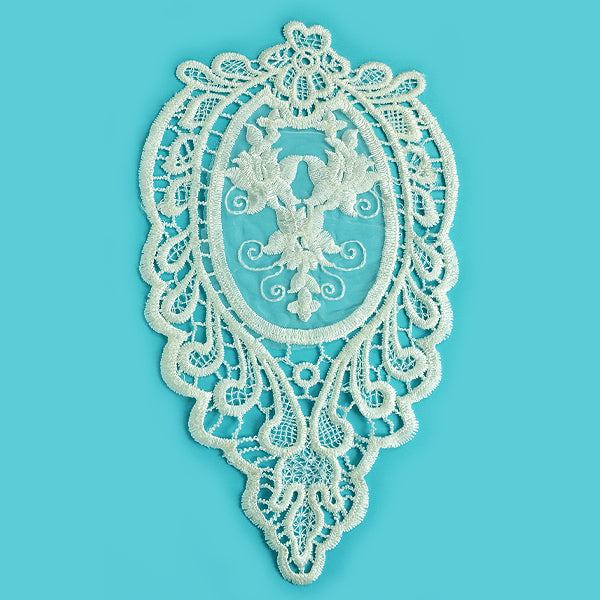 Embroidered Patch Lace Applique/Patch 5 1/4" x 10 1/2" - White Bargain Basement