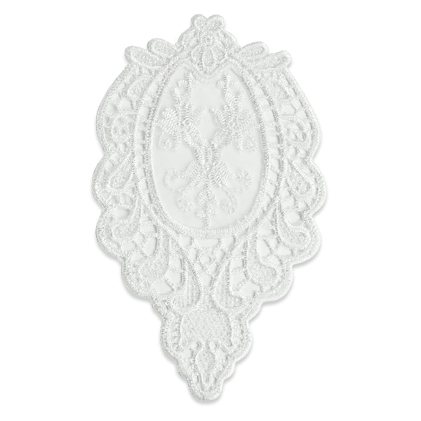 Embroidered Patch Lace Applique/Patch 4 1/2" x 7 1/2" - White Bargain Basement