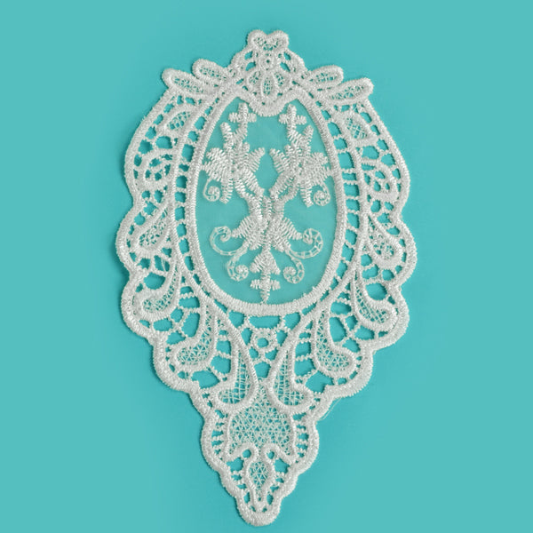 Embroidered Patch Lace Applique/Patch 4 1/2" x 7 1/2" - White Bargain Basement