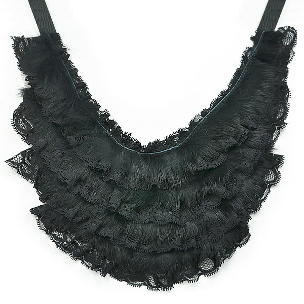 Ruffle Collar - Black Lace, Ribbon & Pearl Appliques