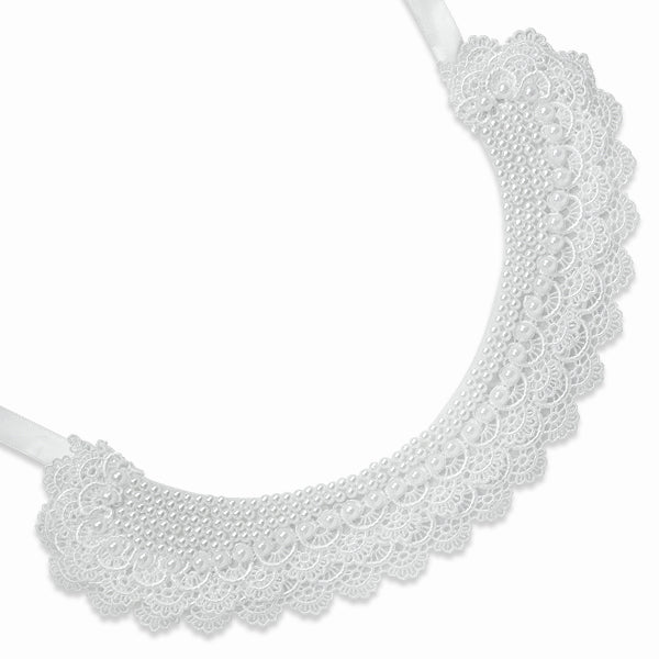 Lace Collar With Beads - White Lace, Ribbon & Pearl Appliques
