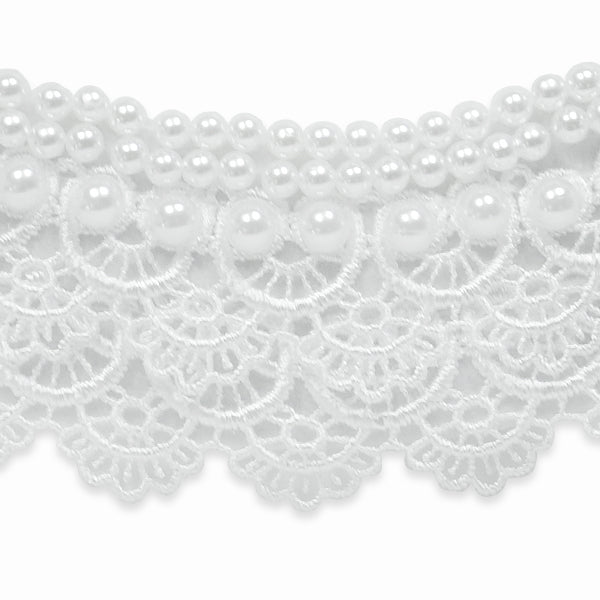 Lace Collar With Beads - White Lace, Ribbon & Pearl Appliques