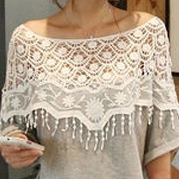 Scallops and Flower Vine Lace Collar 14" x 25" - Ivory Bargain Basement