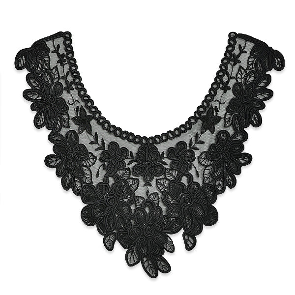 Juno Flower Lace Collar Applique/Patch 12" X 12" Black Bargain Basement