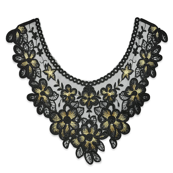 Juno Flower Lace Collar Applique/Patch 12" X 12" Black Gold Bargain Basement