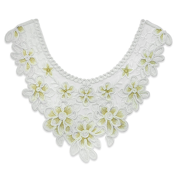 Juno Flower Lace Collar Applique/Patch 12" X 12" White Gold Bargain Basement