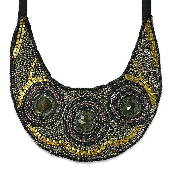Beaded Embellished Lace Collar Applique 7 1/2 " x 7 1/2" - Black/ Gold Bargain Basement