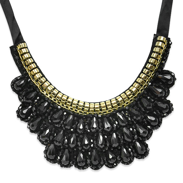 Glamorous Beaded Lace Collar Applique 5 1/2" X 6" - Black/ Gold Bargain Basement