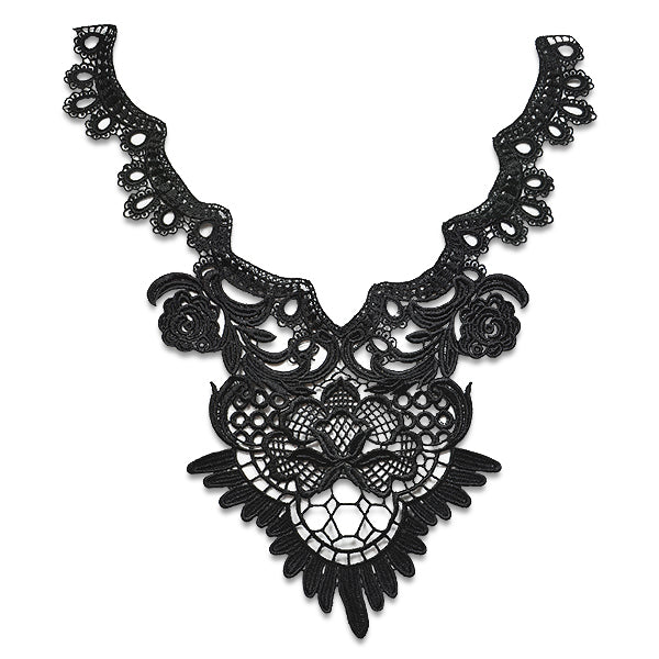Elegant Lace Collar Applique for Bridal and Fashion Wear 14 1/2" x 11 1/2" Black Bargain Basement