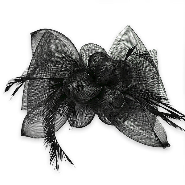 Marguerite Feather Hairclip 10" x 4 1/2" Black Bargain Basement