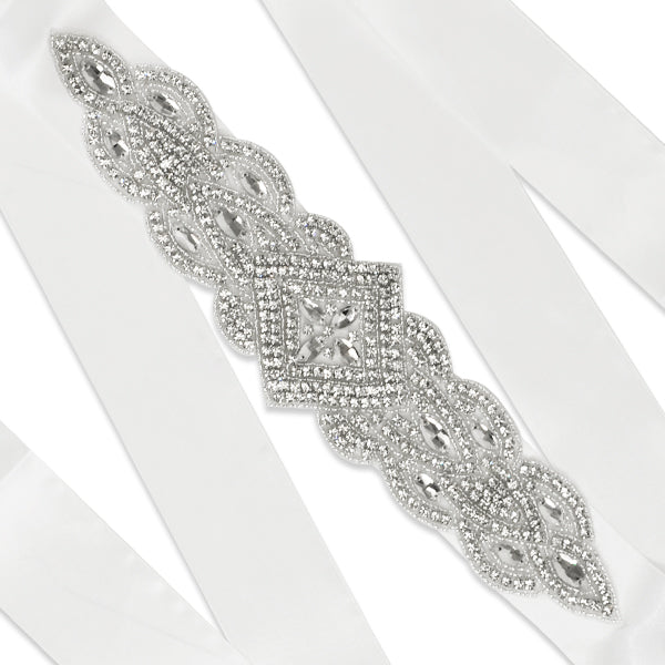 Diamond Elegance Rhinestone Sash Belt - Crystal Bridal