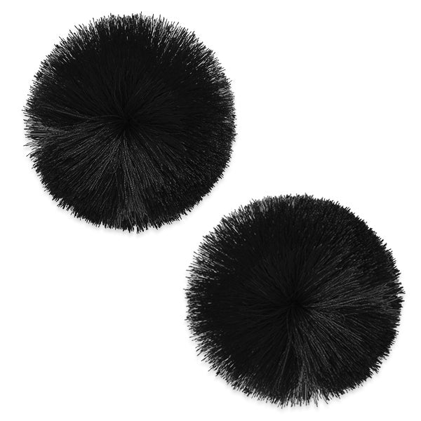 Desmond 2" Flat Bottom Fiber Pom Poms Pair Black DIY - Do It Yourself Components