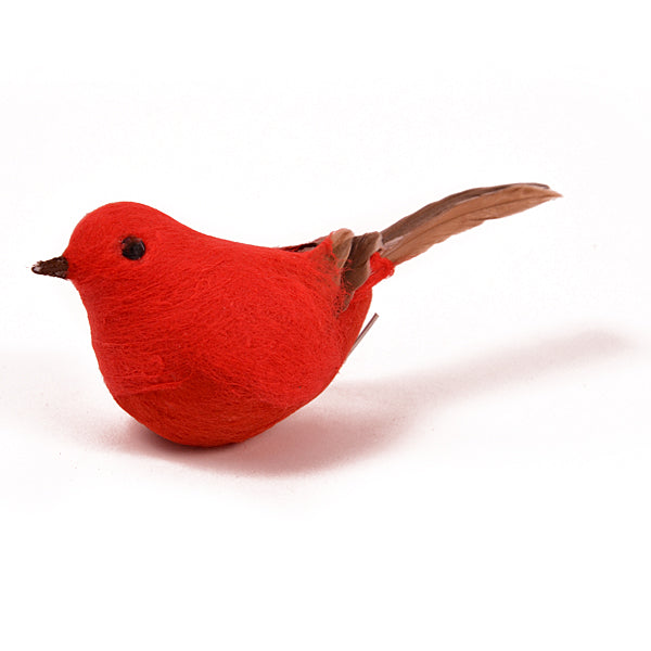 Decorative Bird Accent with Real Feathers 4" - Red Floral Components