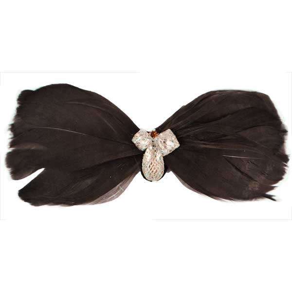 Feather Bow Brooch Pin Hair Clip Accessory with Crystal Gems Brown Accessories