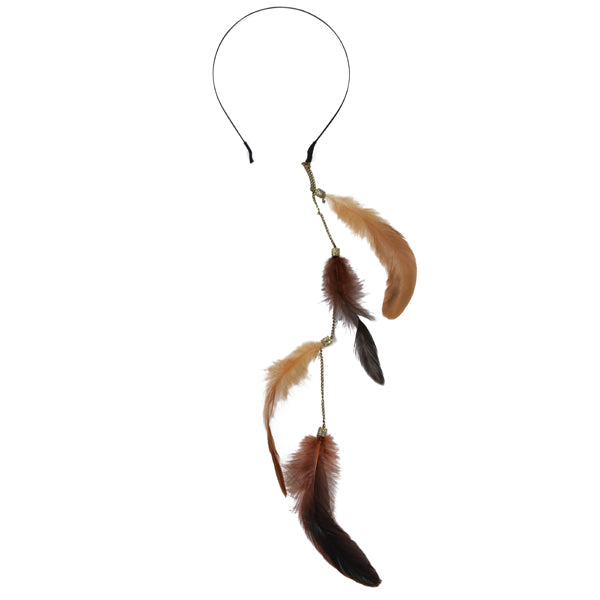 Headband with Feather Chain 14" Brown Multi Accessories