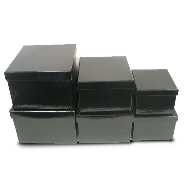 Square Gift Box Set of 6 - Classic Glossy Black Finish Boxes & Containers