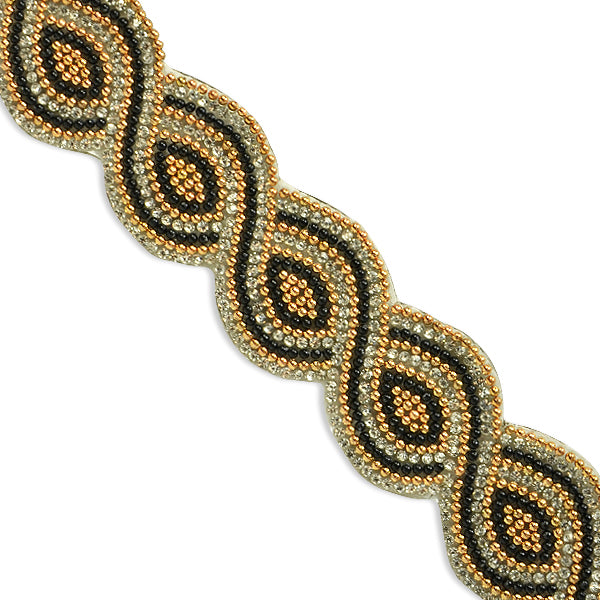 Nico 1 1/4" Iron On Trim (Sold by the Yard) Black Gold Rhinestone Trims & Chains