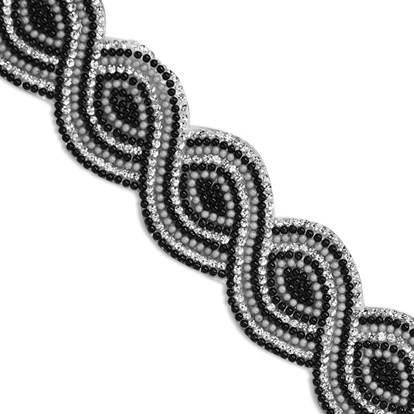 Nico 1 1/4" Iron On Trim (Sold by the Yard) Black Multi Rhinestone Trims & Chains