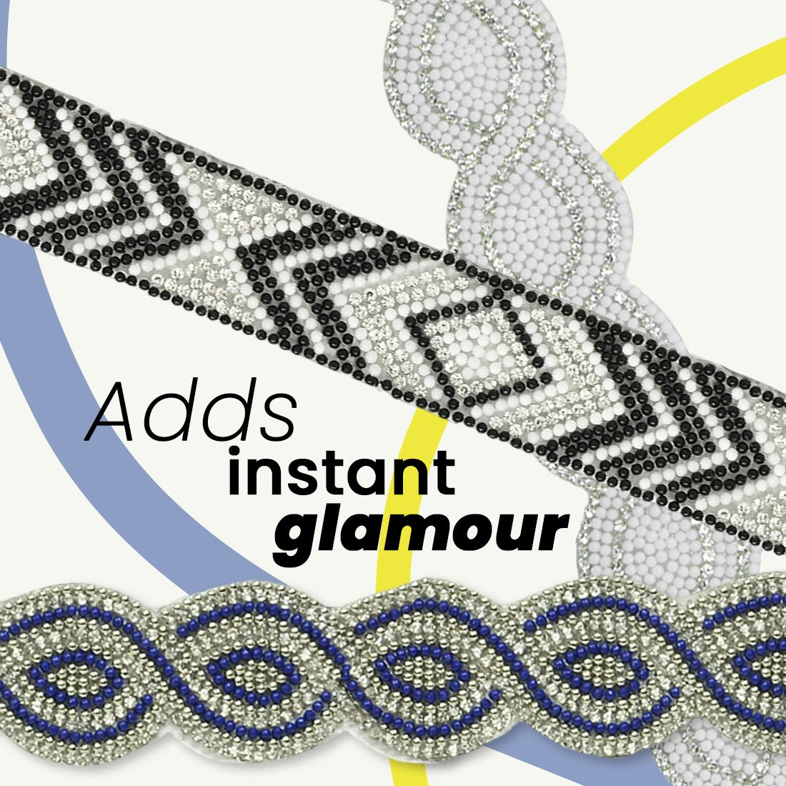 Nico 1 1/4" Iron On Trim (Sold by the Yard) Rhinestone Trims & Chains