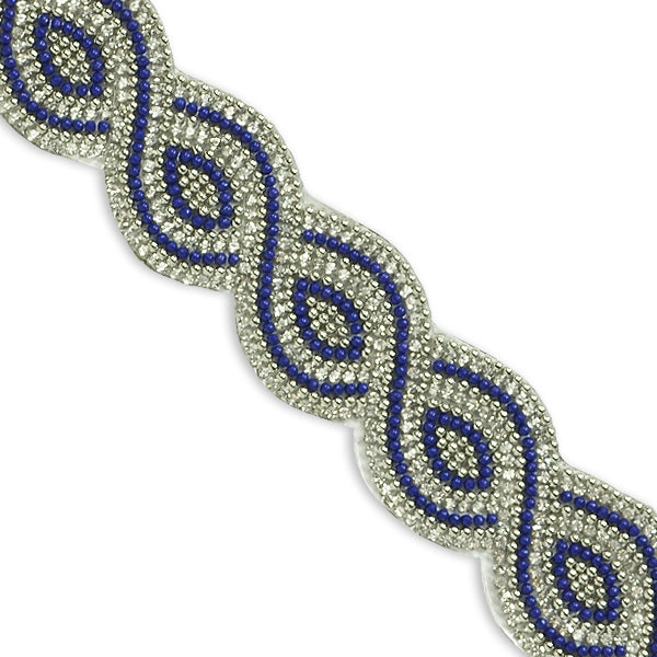 Nico 1 1/4" Iron On Trim (Sold by the Yard) Blue Multi Rhinestone Trims & Chains