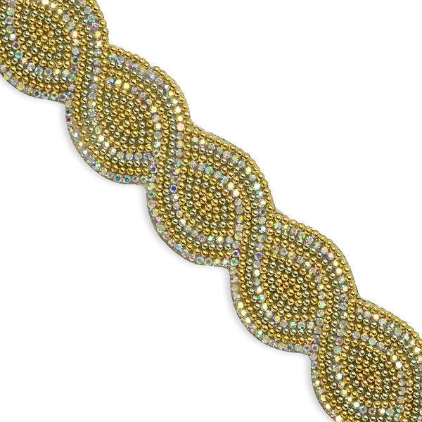 Nico 1 1/4" Iron On Trim (Sold by the Yard) Gold Rhinestone Trims & Chains
